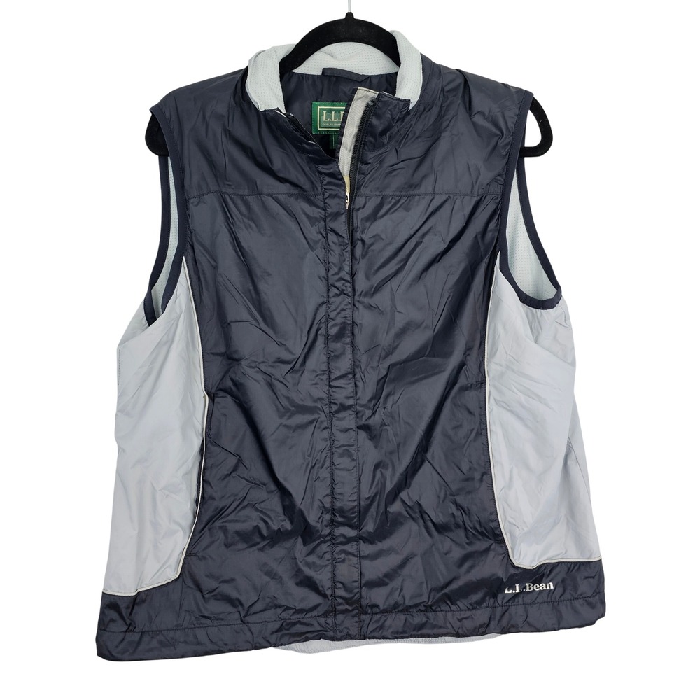 LL‎ Bean Women's Lightweight Vest Full Zip Gray Black Sleeveless Jacket Large